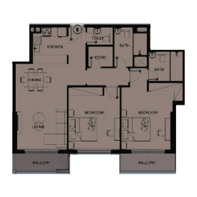 2 bedrooms floor plan
