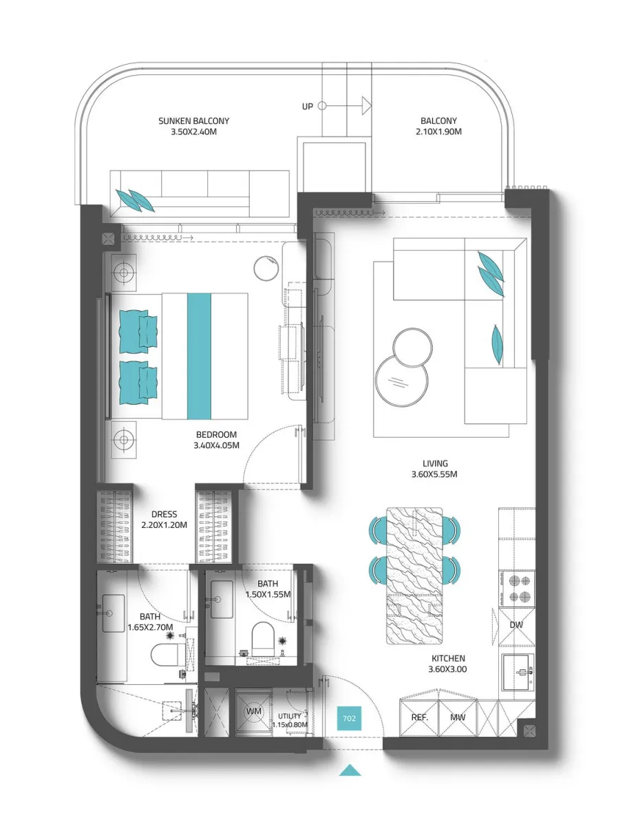 Reef Luxury Development Reef 997 1BR floor plan