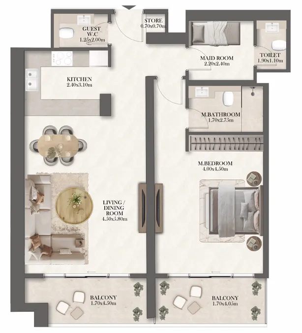 1 bedroom floor plan
