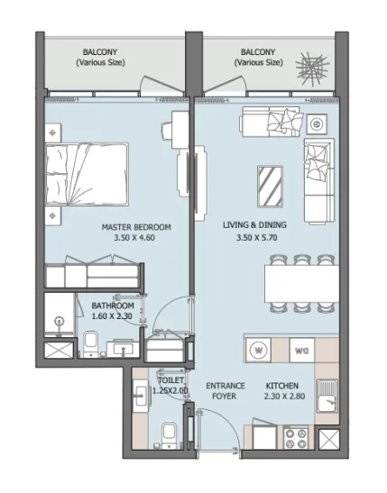 1 bedroom floor plan