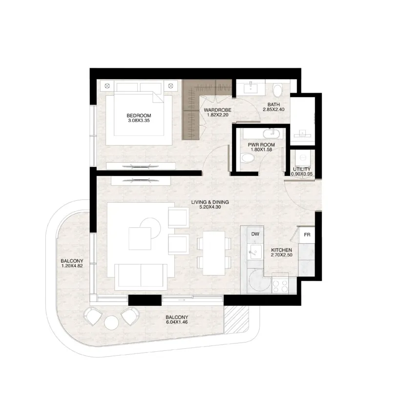 1 bedroom floor plan