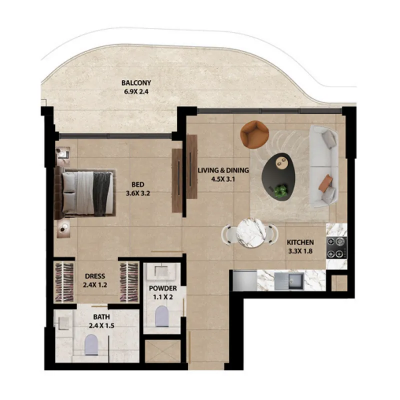 1 bed