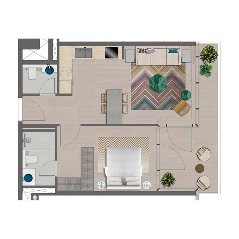 Durar Group Trio Isle 1BR floor plan