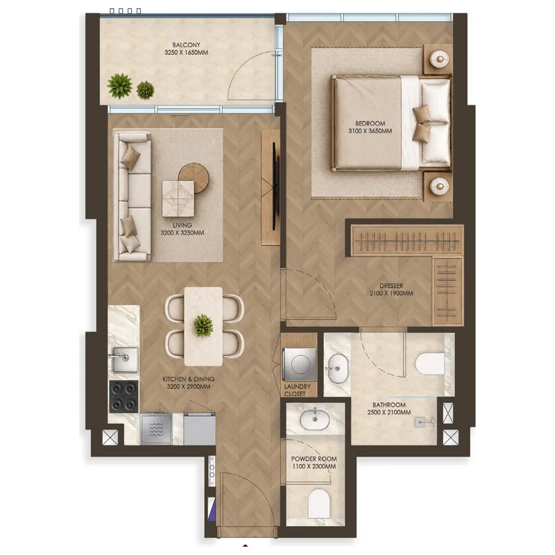 1 bedroom floor plan