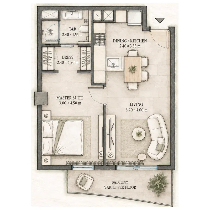 1 bedroom floor plan