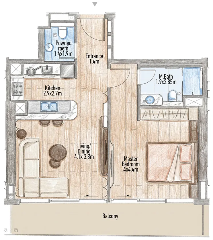 1 bedroom floor plan