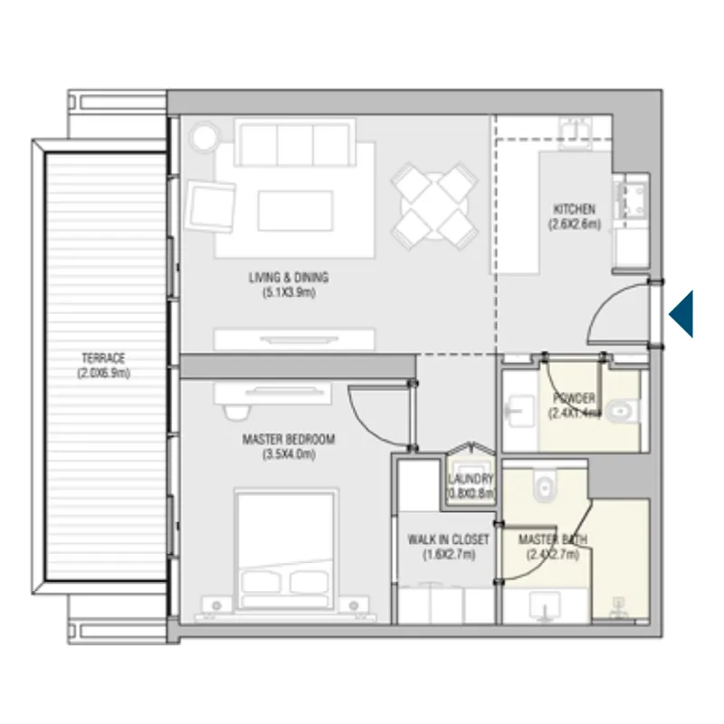 ALAIN Vida Residences Saadiyat Island 1BR floor plan