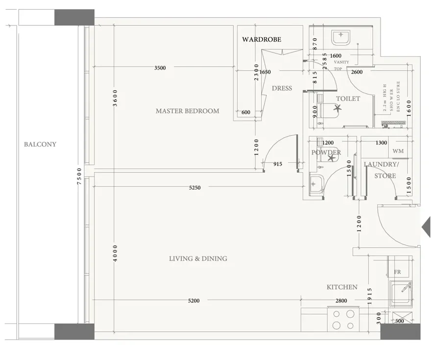 1 bedroom floor plan