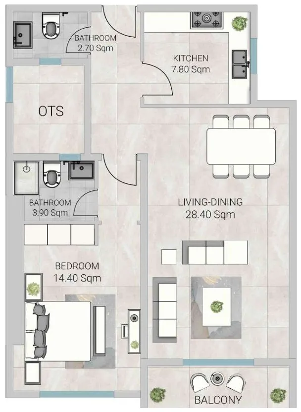 1 bedroom floor plan