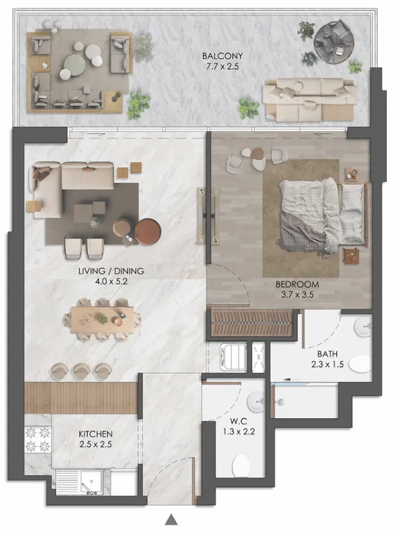 1 bedroom floor plan