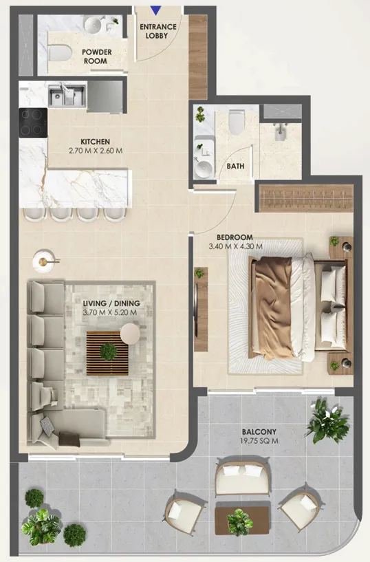 1 bedroom floor plan