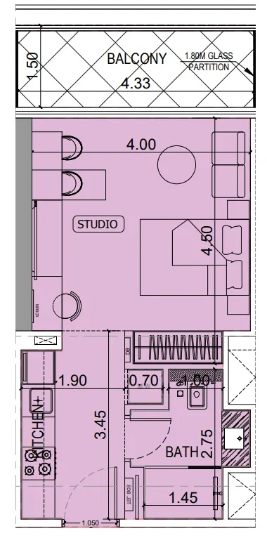 1 bedroom floor plan