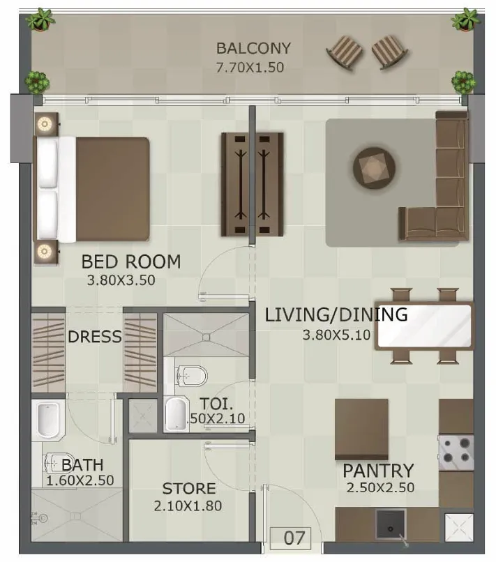 1 bedroom floor plan