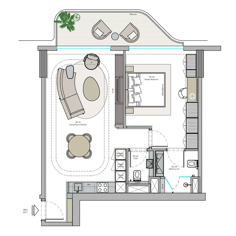 1 bedroom floor plan