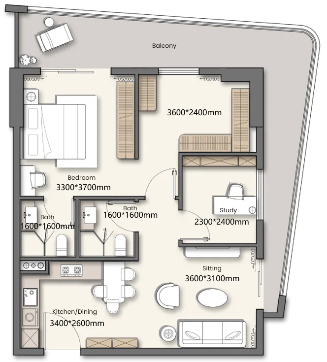 1 bedroom floor plan