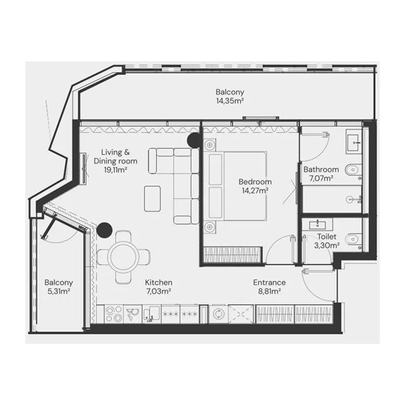 1 bedroom floor plan