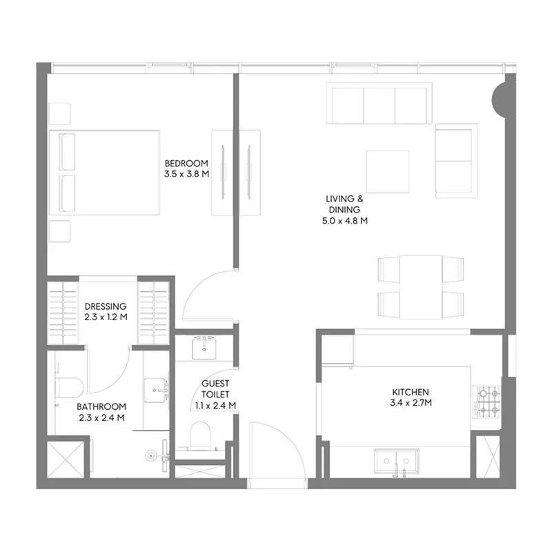 1 bedroom floor plan