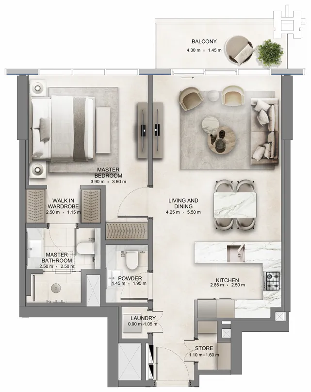 1 bedroom floor plan