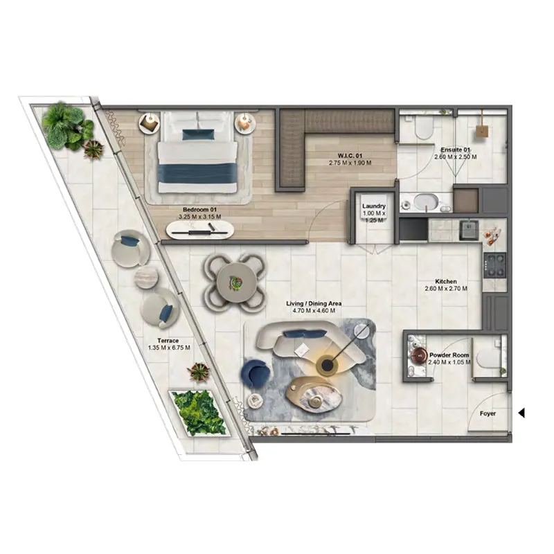 1 bedroom floor plan