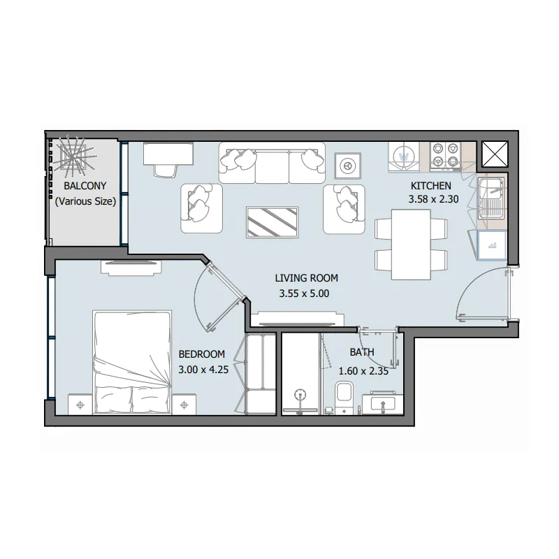 1-bedroom townhouse floor plan