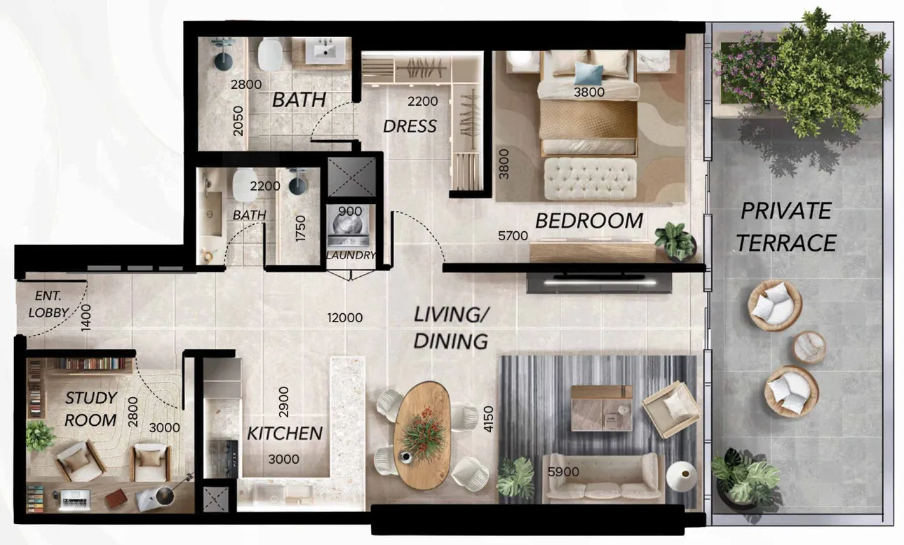 1 bedroom floor plan