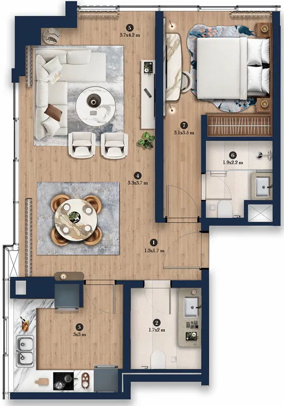 1 bedroom floor plan