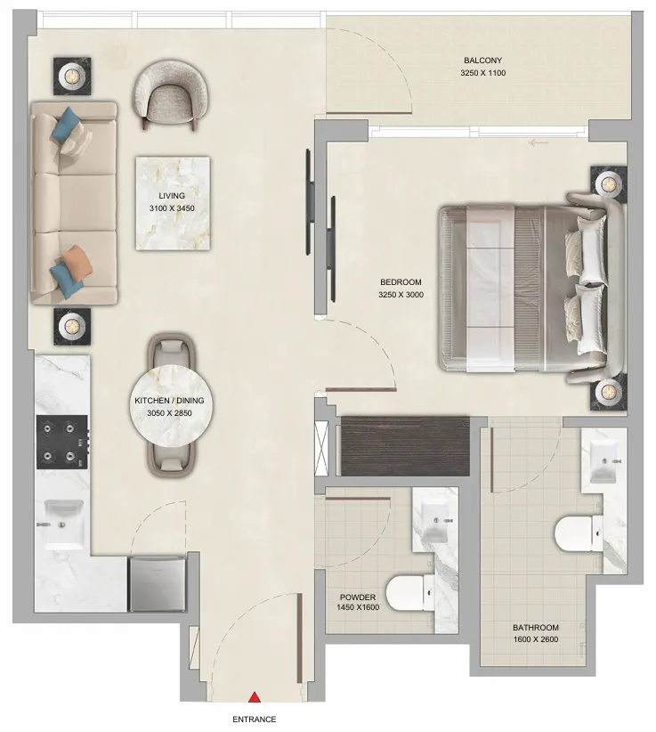 1 bedroom floor plan