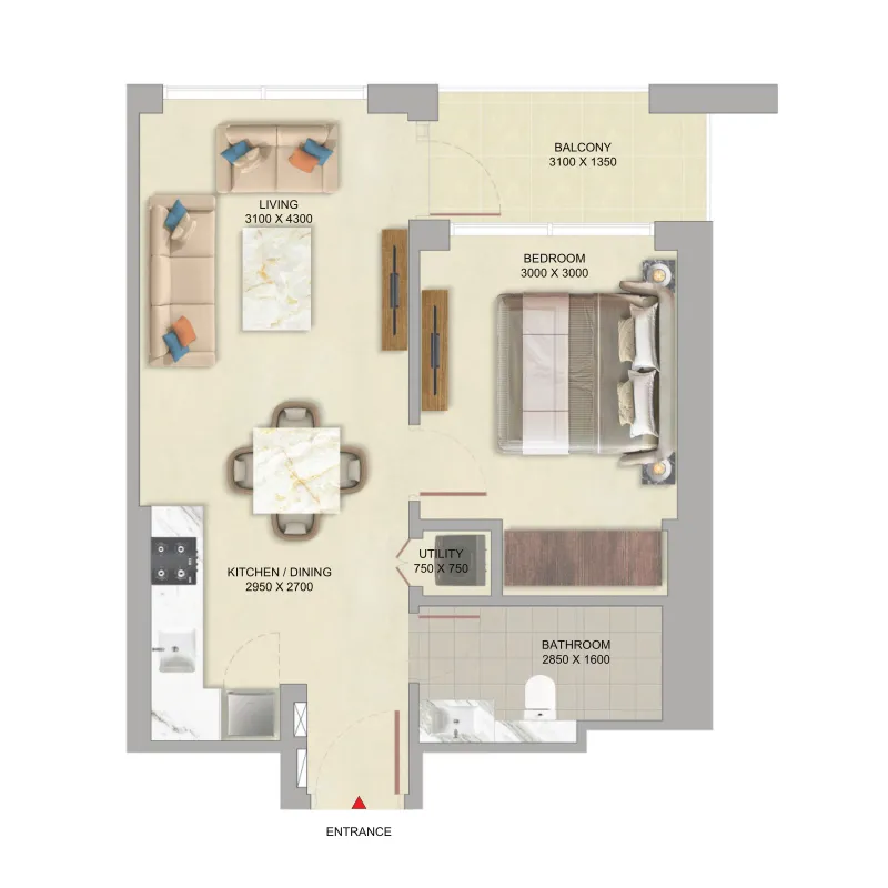1 bedroom floor plan