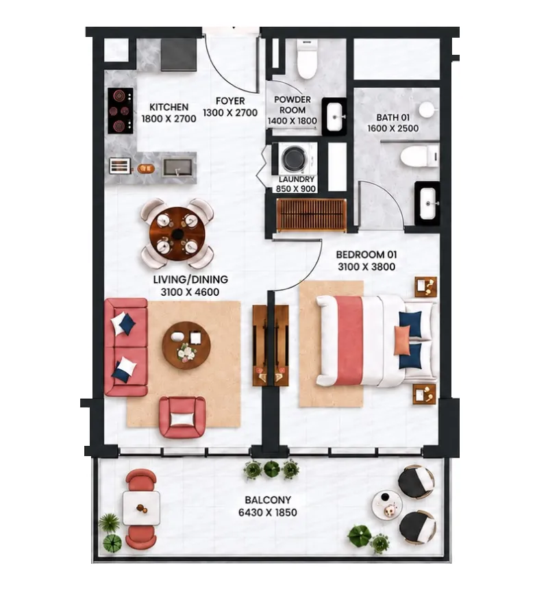 1 bedroom floor plan