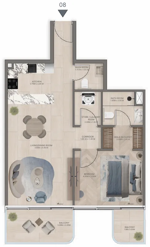 1 bedroom floor plan