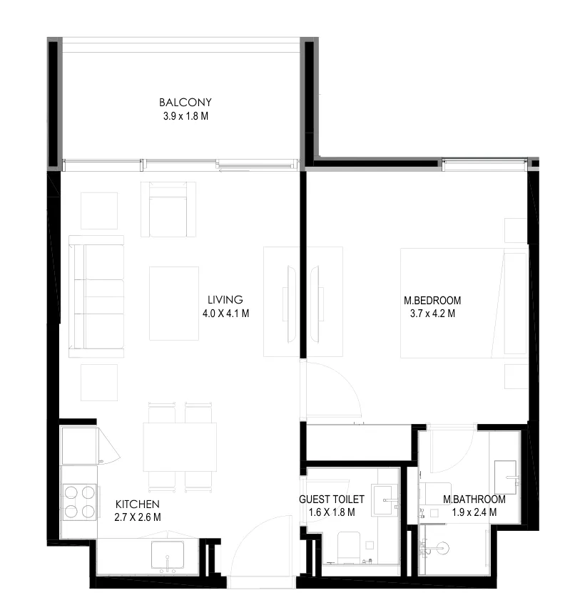 1 bedroom floor plan