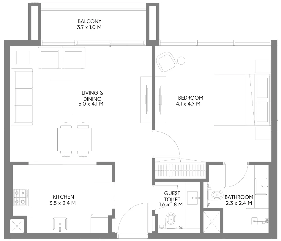 1 bedroom floor plan