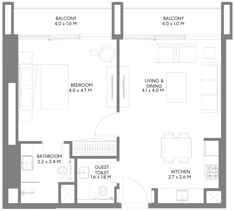 1 bed