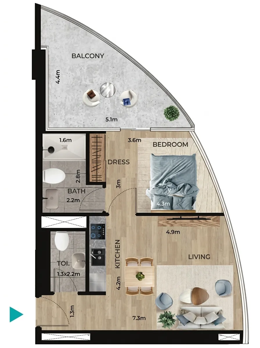 1 bedroom floor plan