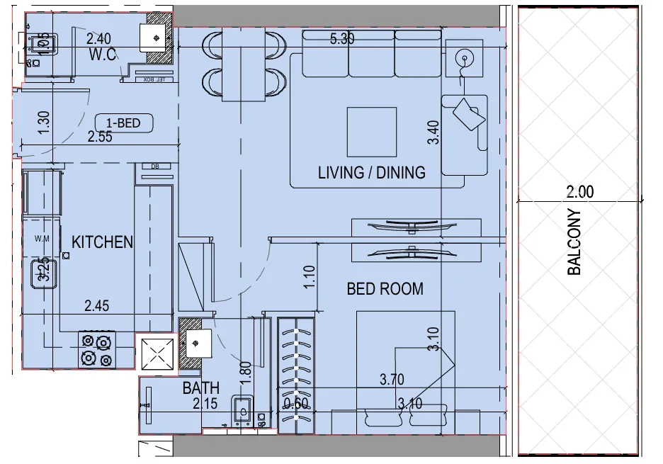 1 bedroom floor plan