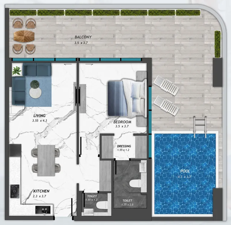 1 bedroom floor plan