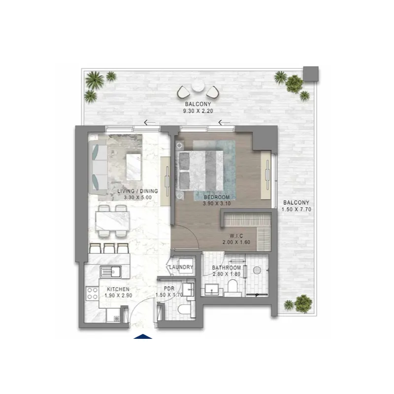 1 bedroom floor plan