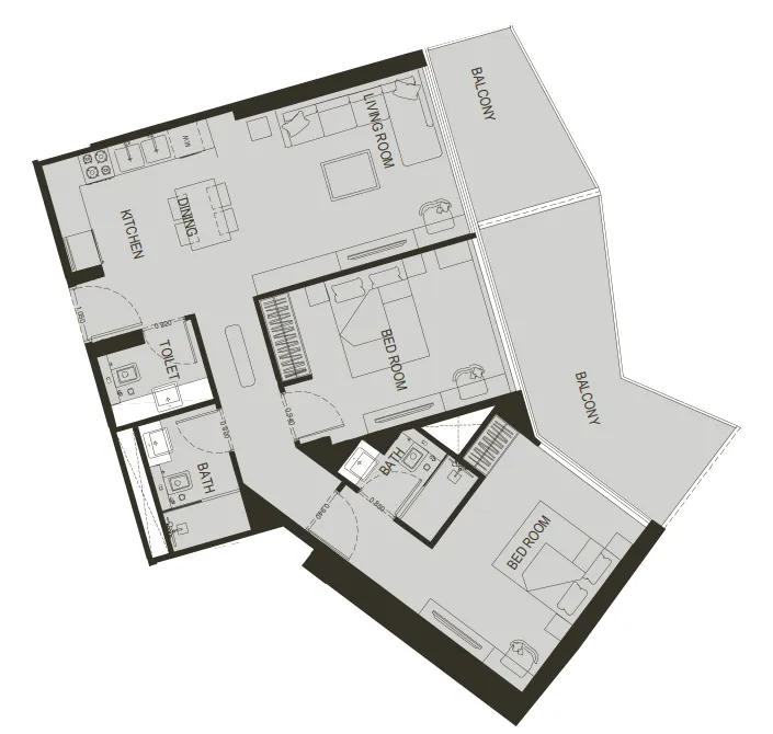 2 bedrooms floor plan