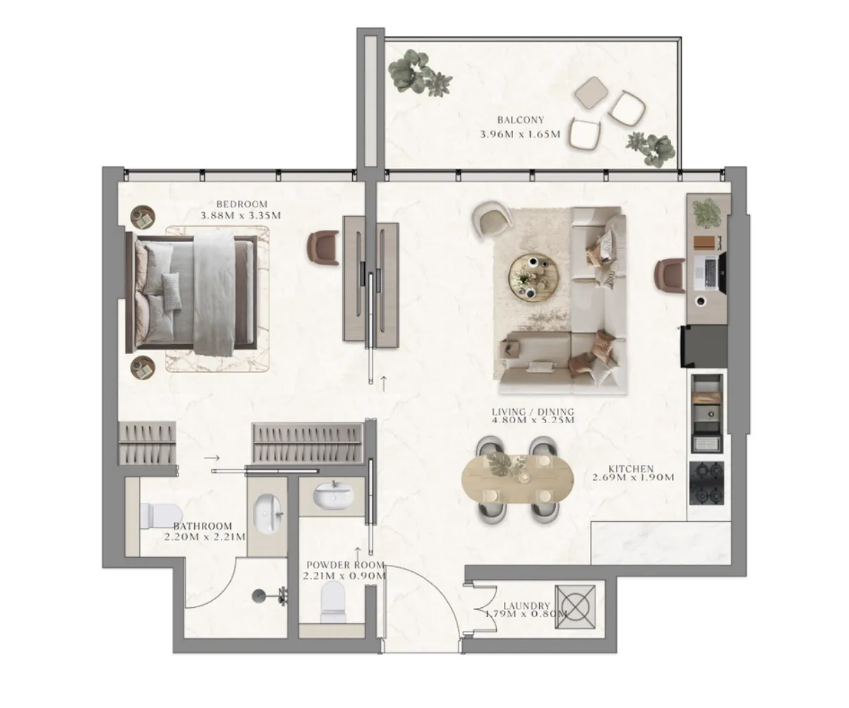 1 bedroom floor plan