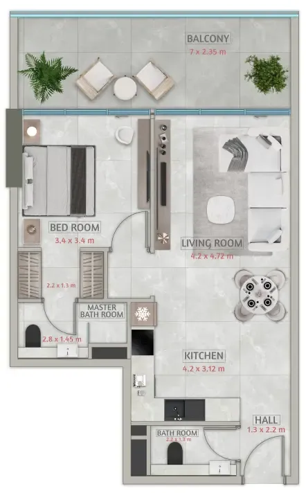 1 bedroom floor plan