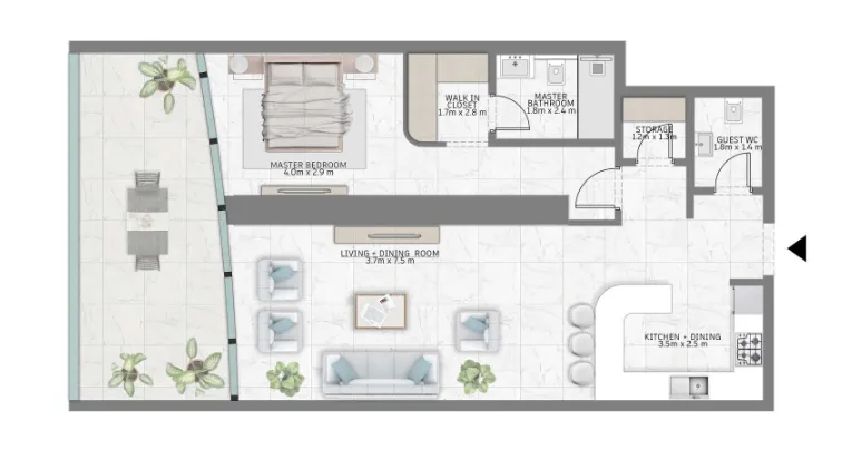 Al Habtoor Group Al Habtoor Tower 1BR floor plan