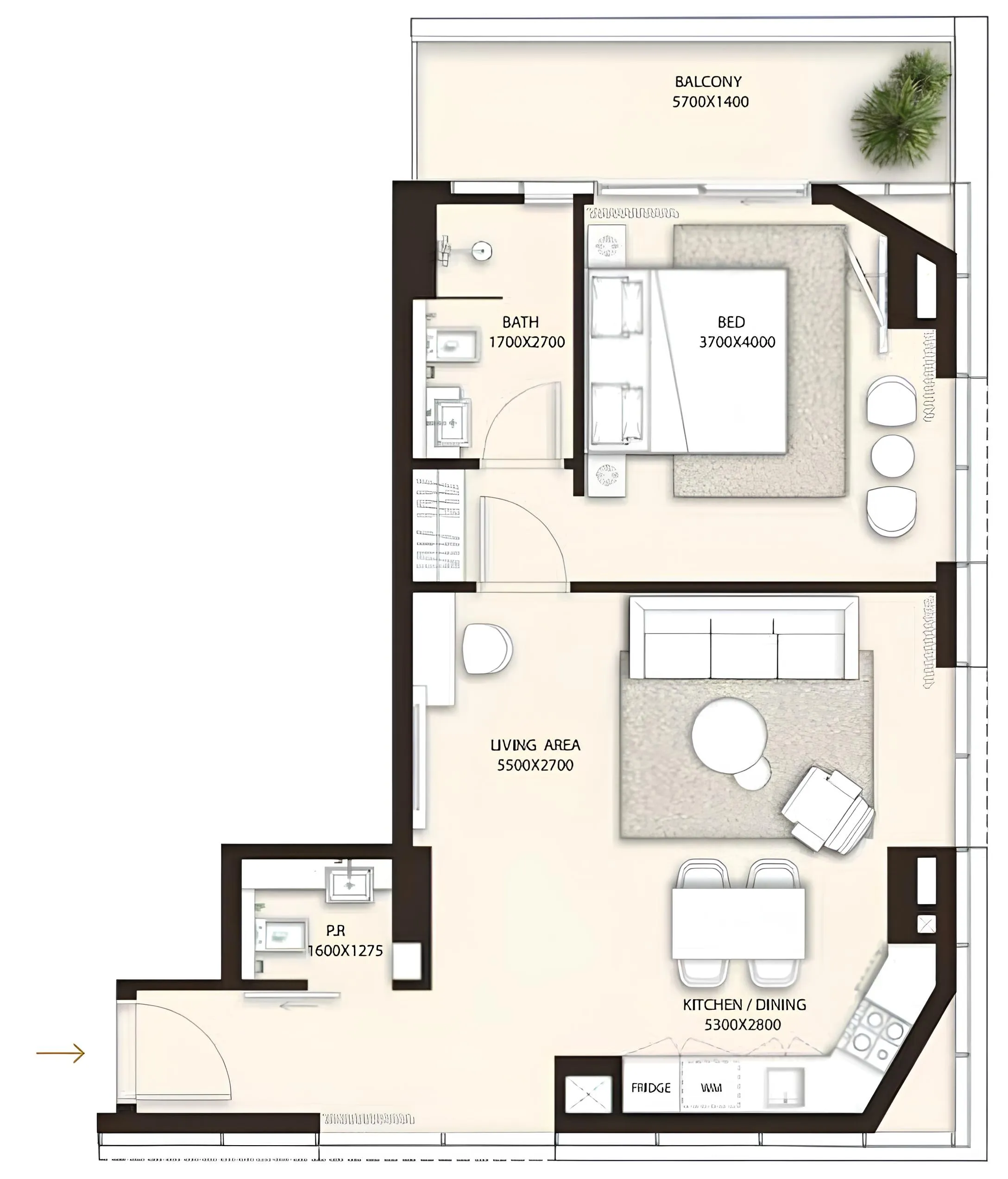 1 bedroom floor plan