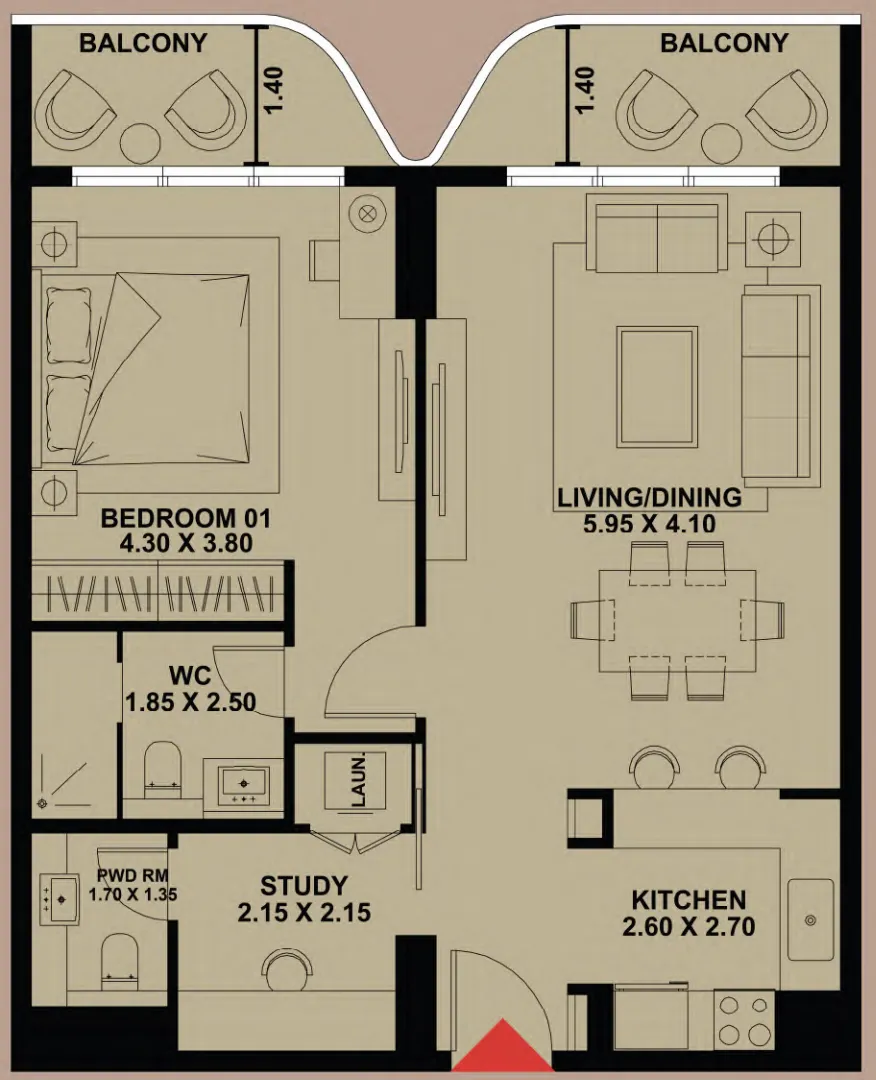 1 bedroom floor plan