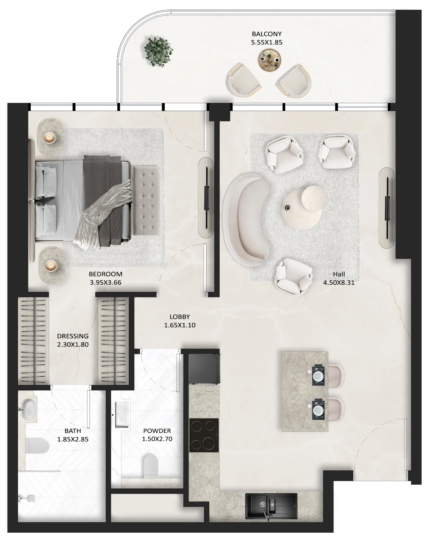 1 bedroom floor plan