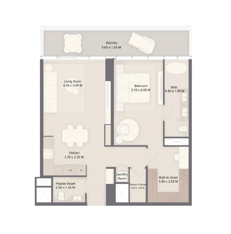 1 bedroom floor plan