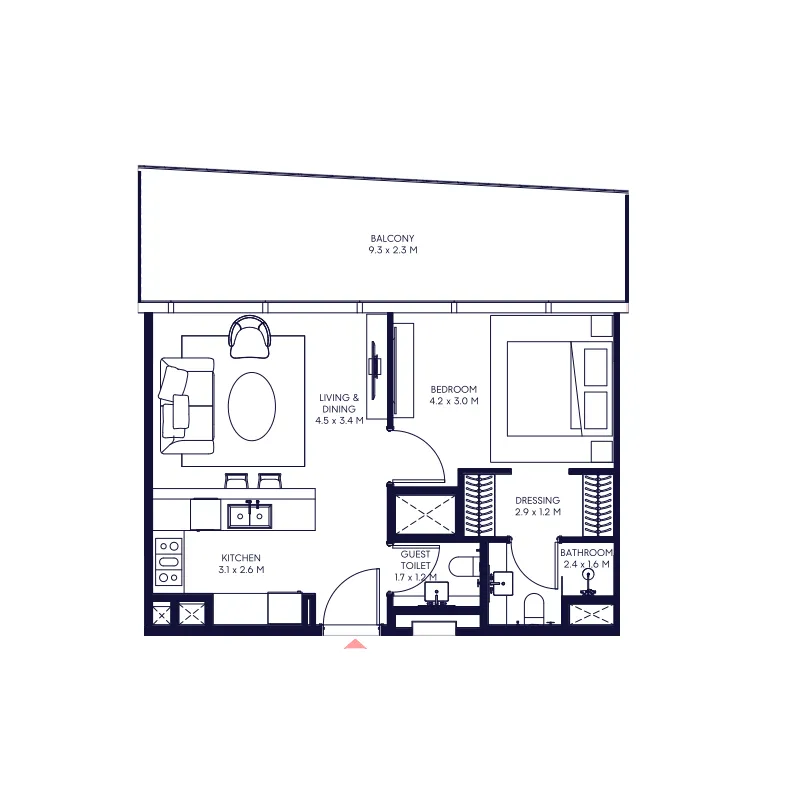 Arada Inaura Hotels & Residences Downtown 1BR floor plan