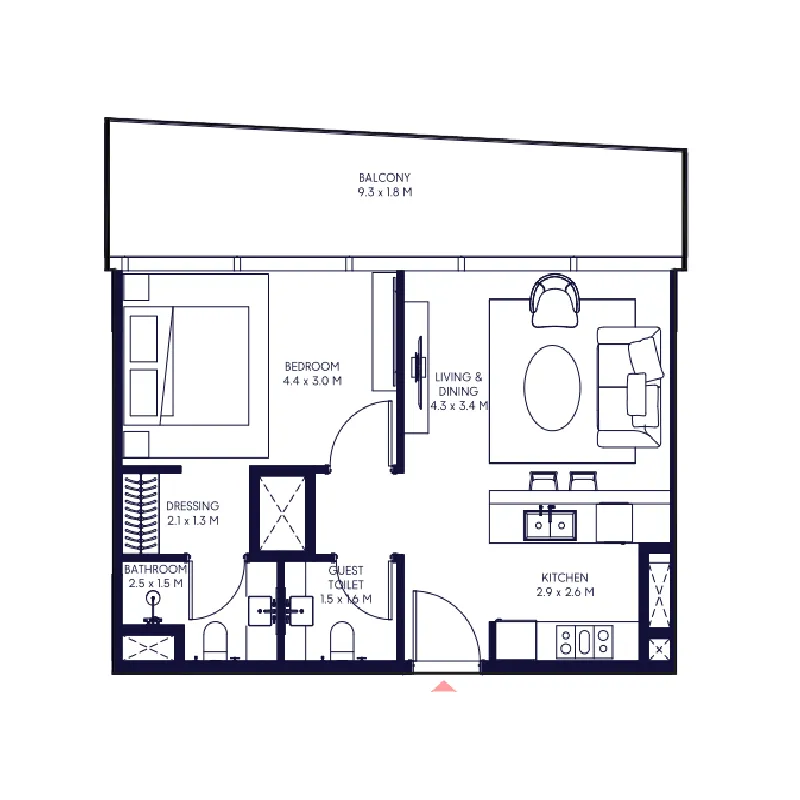 Arada Inaura Hotels & Residences Downtown 1BR floor plan