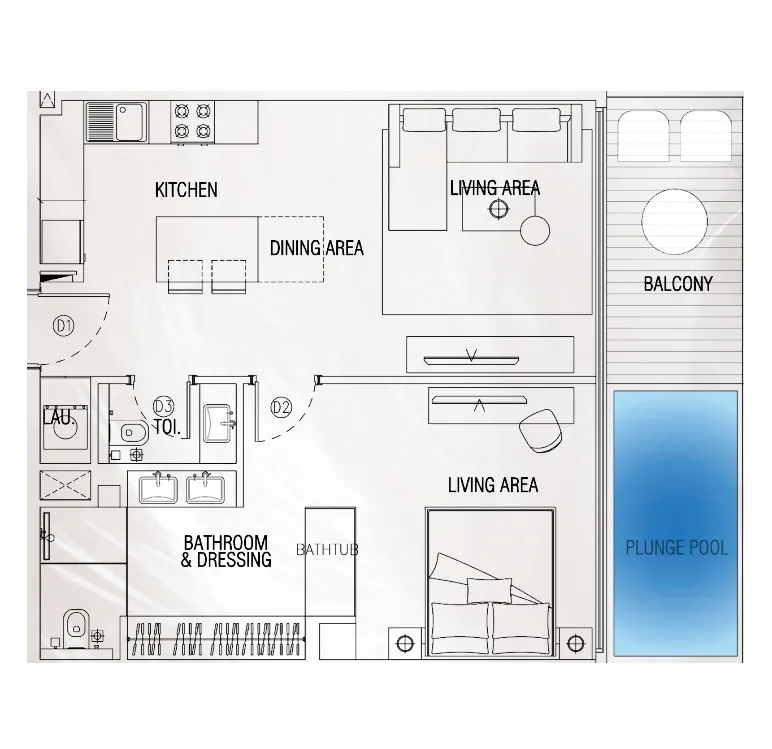 1 bedroom floor plan