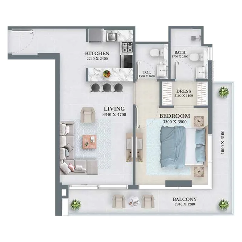 1 bedroom floor plan