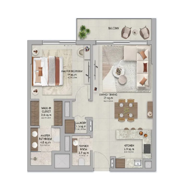 1 bedroom floor plan